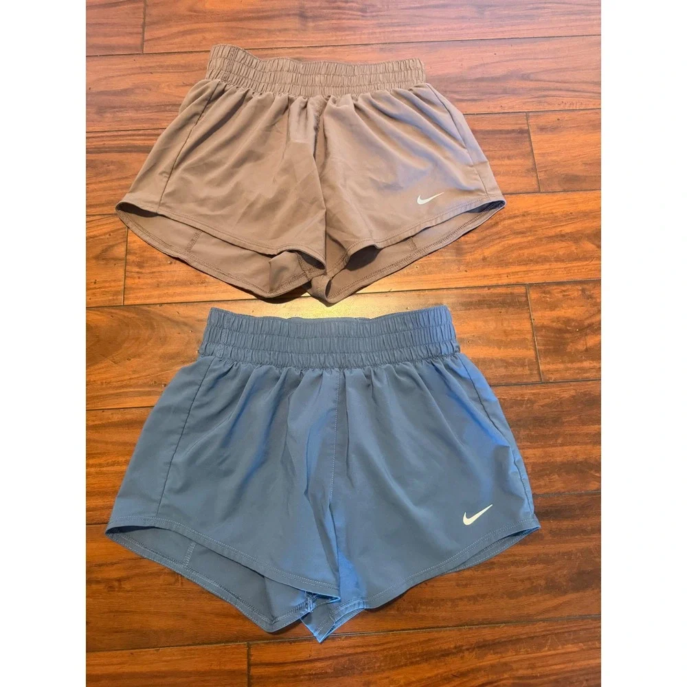 Nike Dri-FIT Running Shorts Bundle 2 Pairs Taupe Blue XS 3 Inch Inseam Womens